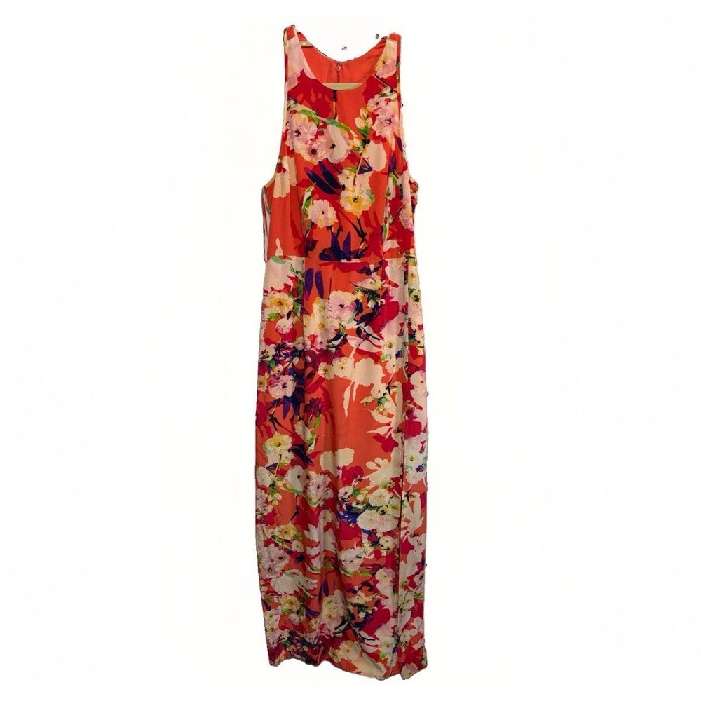 Yumi Kim Women Maxi Silk Floral Dress Sleeveless Round Neck Colorful Size M